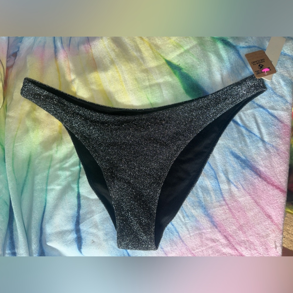 Victoria’s Secret PINK Shimmer Brazilian Bikini Bottom Size Medium Black
